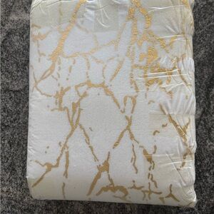 White and Gold Marble Patterned Fabric Bathroom Rug